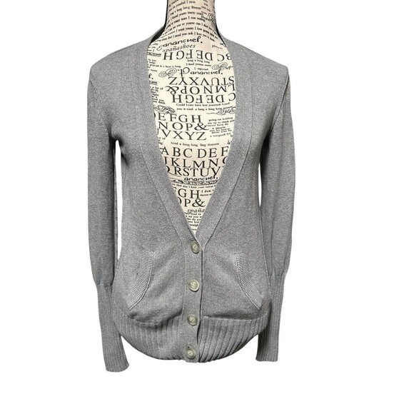 American Eagle Y2K Vintage Cardigan Woman’s Small Heather Gray Button Preppy‎ - Picture 1 of 8